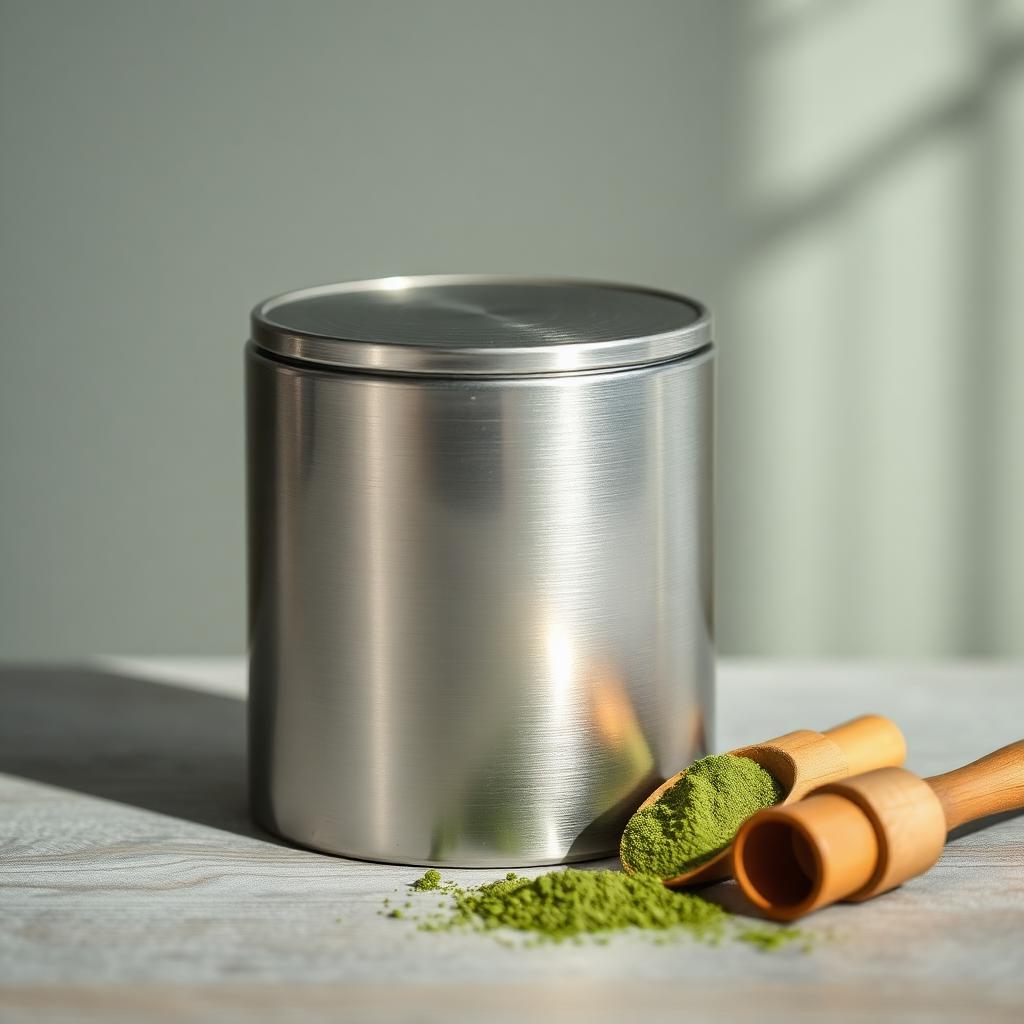 Luftdichte Metalldose und geschützt aufbewahrter frischer Matcha, ausgewählt vom Haus HOLLIN in Sartrouville