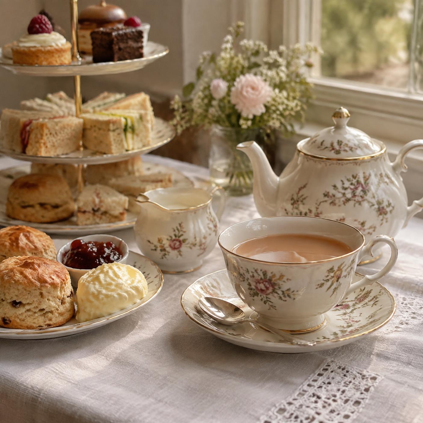 Tasse de porcelaine et théière du thé de l'après midi anglais sélectionné par la maison HOLLIN à Sartrouville