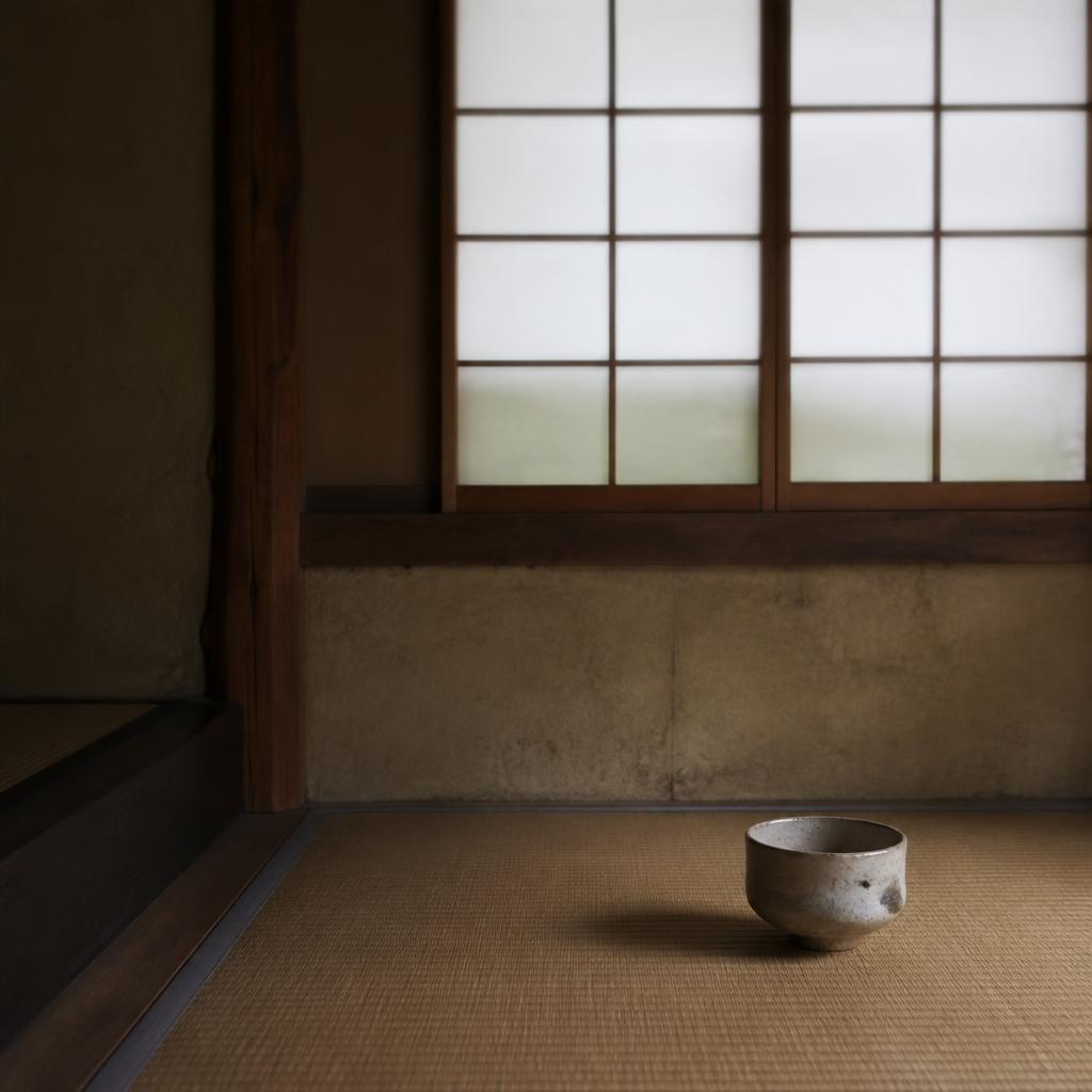 Reduziertes Interieur eines japanischen Teehauses aus hellem Holz, ausgewählt vom Haus HOLLIN in Sartrouville